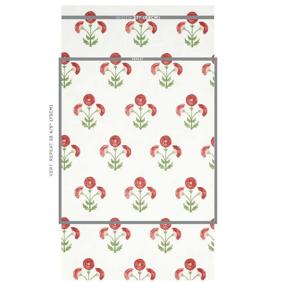 Saranda Flower Wallpaper in Cardinal