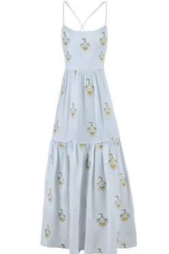 Sarv Maxi Dress in Baby Blue & White