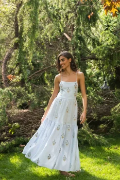 Sarv Maxi Dress in Baby Blue & White