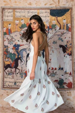 Sarv Maxi Dress in Off White & Red