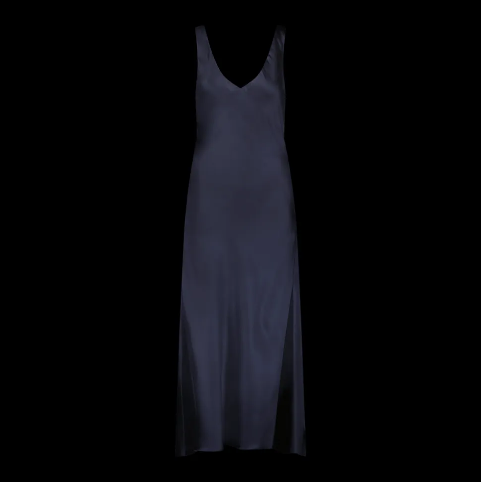 Satin Bias Slipdress with Cowl Back in Navy
