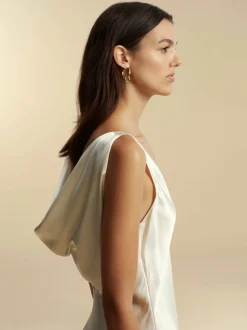 Satin Bias Slipdress with Cowl Back in Ivory