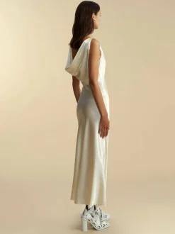 Satin Bias Slipdress with Cowl Back in Ivory