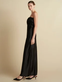 Satin Draped Bustier Dress in Black