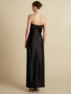 Satin Draped Bustier Dress in Black