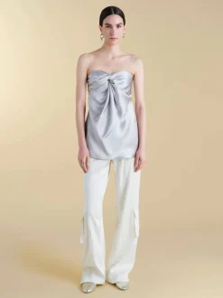 Satin Twist Bustier in Grey