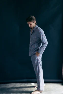 Saturn Men's Pajama Pant in Grey Red Stripe