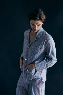 Saturn Men's Pajama Pant in Grey Red Stripe