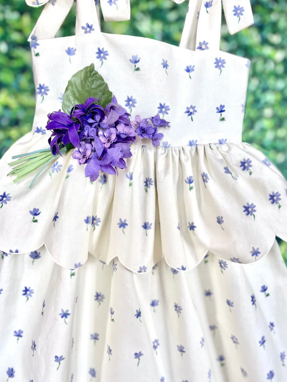 Scallop Peplum Petal Dress in Periwinkle Daisies