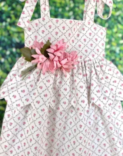 Scallop Peplum Petal Dress in Pink Rose Trellis