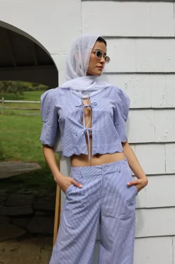 Scalloped Top in Blue Stripe