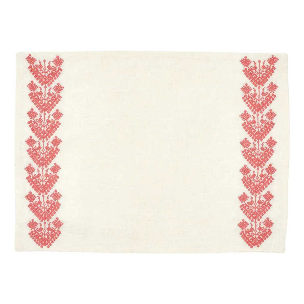 Schemata Embroidered Linen Placemat in Pink