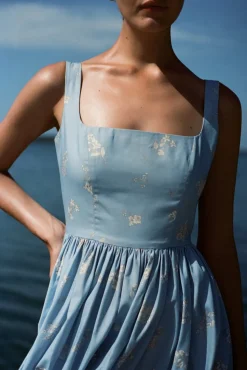 Scoop Neck Dress in Blue Mini Bouquet