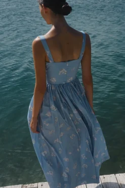 Scoop Neck Dress in Blue Mini Bouquet