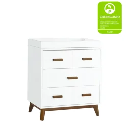 Scoot 3-Drawer Changer Dresser with Removable Changing Tray in White & Natural Walnut