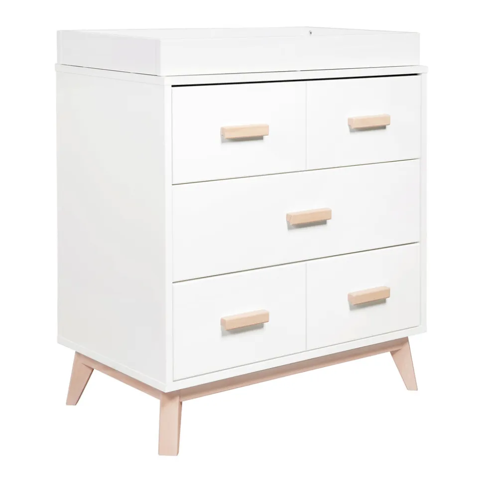 Scoot 3-Drawer Changer Dresser with Removable Changing Tray in White & Washed Natural