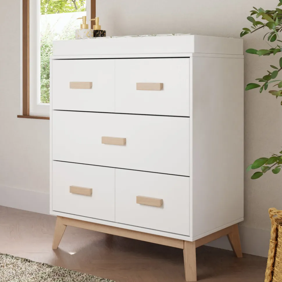Scoot 3-Drawer Changer Dresser with Removable Changing Tray in White & Washed Natural