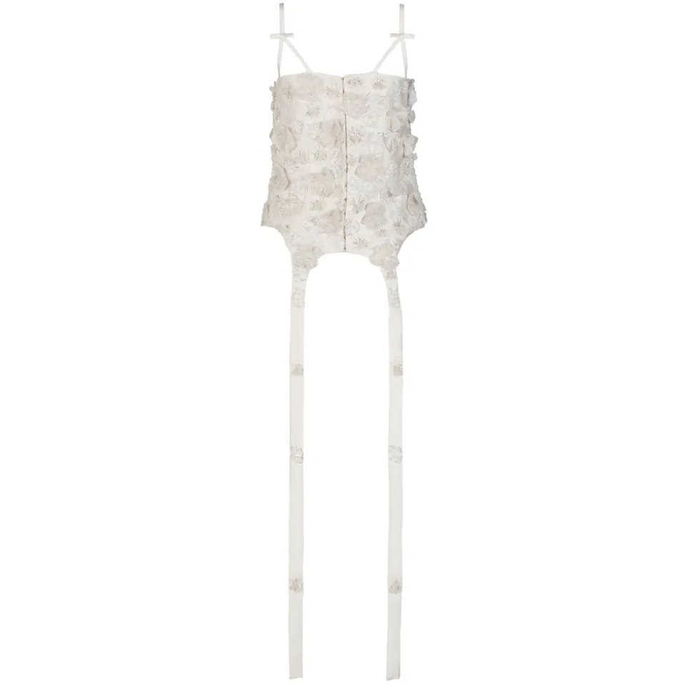 Selina Corset Top in Ivory Silk Wool with Leaf Cluster Embellishment