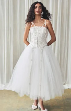 Selina Corset Top in Ivory Silk Wool with Leaf Cluster Embellishment