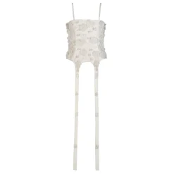 Selina Corset Top in Ivory Silk Wool with Leaf Cluster Embellishment