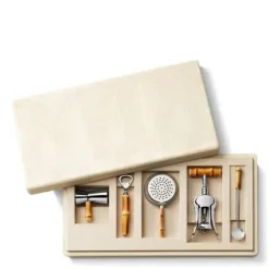 Shagreen Bamboo Bar Set in Cream