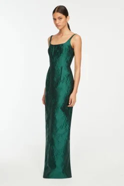 Sharon Dress in Emerald Green Ditsy Floral Jacquard