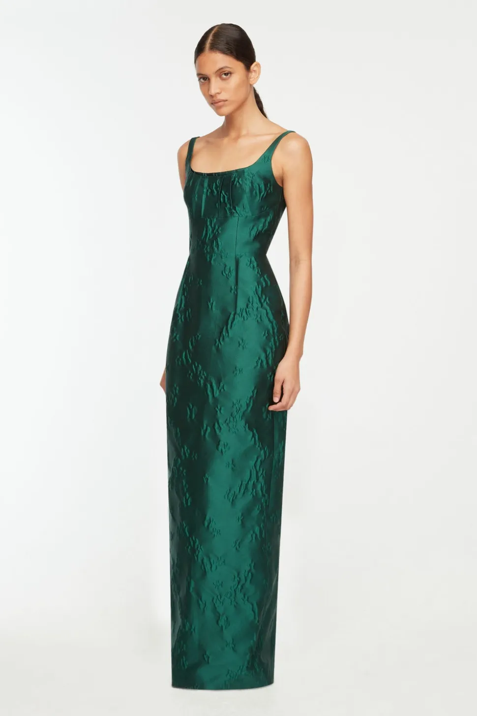 Sharon Dress in Emerald Green Ditsy Floral Jacquard