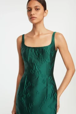 Sharon Dress in Emerald Green Ditsy Floral Jacquard