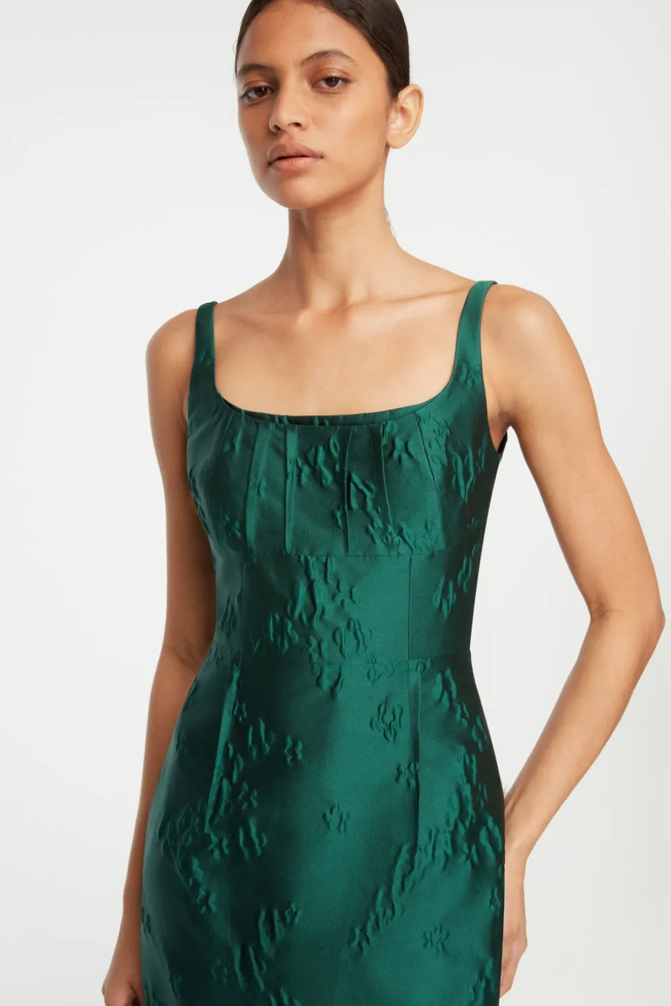 Sharon Dress in Emerald Green Ditsy Floral Jacquard