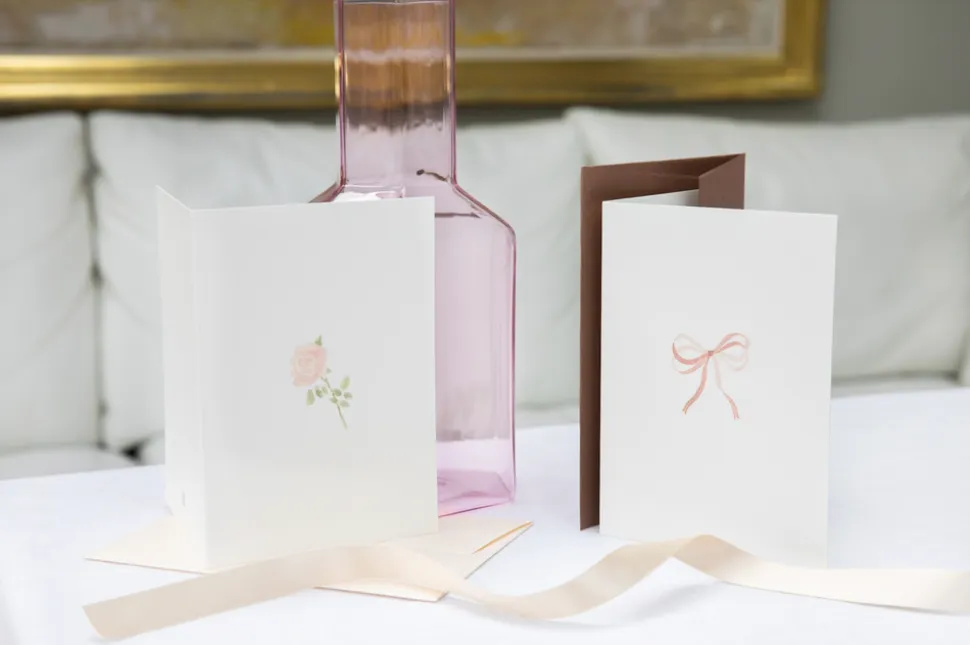 Shell Pink Bow Ribbon Cards, Set of 5