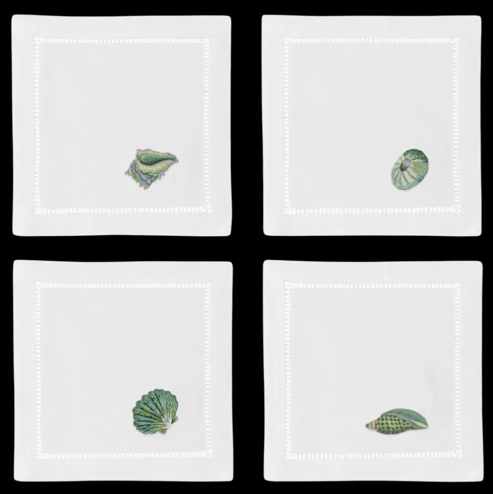 Shells Teal Cocktail Napkins, Mixed Set of 4