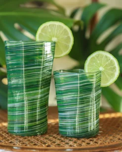 Short Hand Blown Tumbler in Avocado Mix, Set of 6