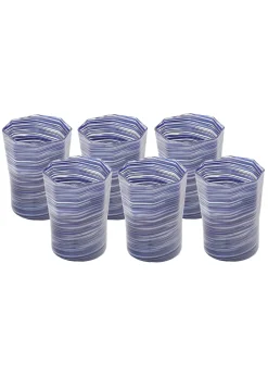 Short Hand Blown Tumbler in Indigo Mix, Set of 6