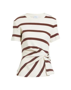Short Sleeve Carlita Top in Cream & Raisin Wide Stripe