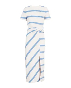Short Sleeve Striped Cody Dress in Cream & Blue Bird Wide Stripe
