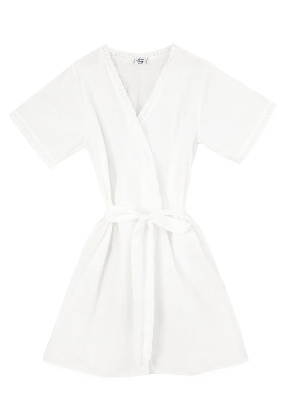 Short Sleeve White Cotton Robe with Lace