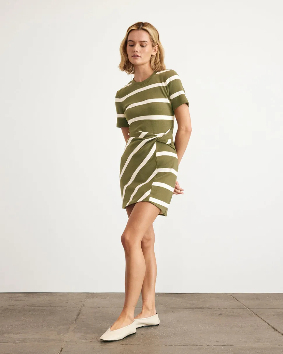 Short Striped Cody Dress in Fern & Cream Stripe
