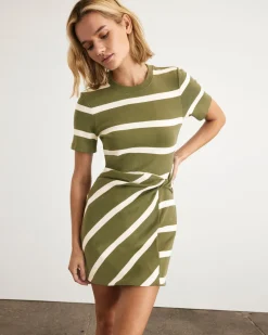 Short Striped Cody Dress in Fern & Cream Stripe