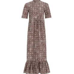 Short-Sleeve Shirt Dress in Brown with White Checkerboard