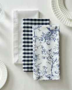 Signature Twill Napkins in Navy French Ticking, Set of 4