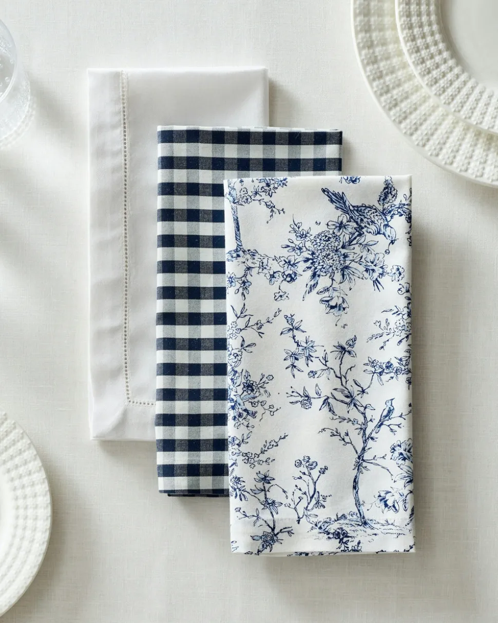 Signature Twill Napkins in Navy French Ticking, Set of 4