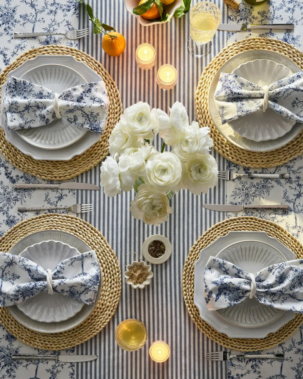 Signature Twill Tablecloth in Navy French Ticking