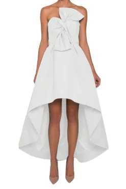 Silk Faille Twisted Bow High-Low Gown