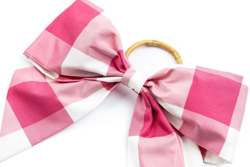 Silk Farmhouse Gingham Napkin Rings in Pink, Set of 4