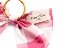 Silk Farmhouse Gingham Napkin Rings in Pink, Set of 4