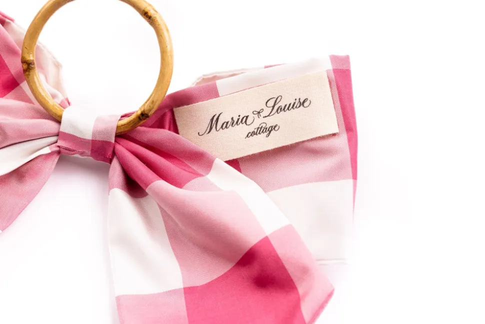 Silk Farmhouse Gingham Napkin Rings in Pink, Set of 4