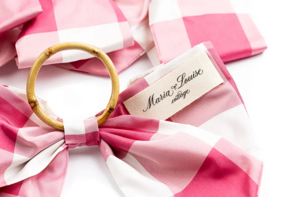 Silk Farmhouse Gingham Napkin Rings in Pink, Set of 4
