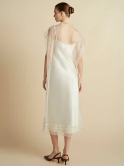 Silk Organza Sack Dress with Scalloped Edge in Ivory