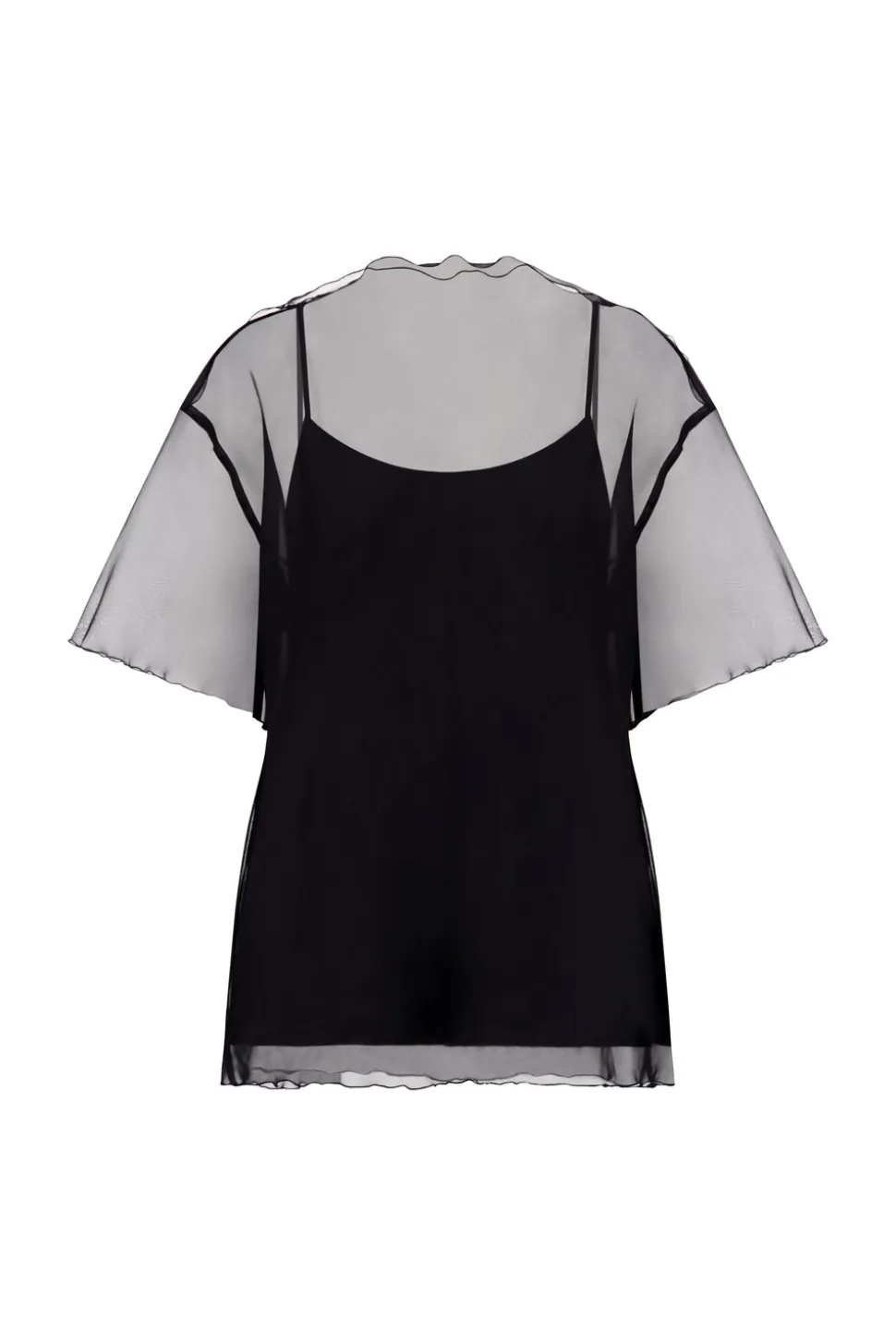 Silk Organza T-Shirt with Scalloped Edge in Black