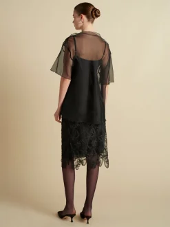 Silk Organza T-Shirt with Scalloped Edge in Black